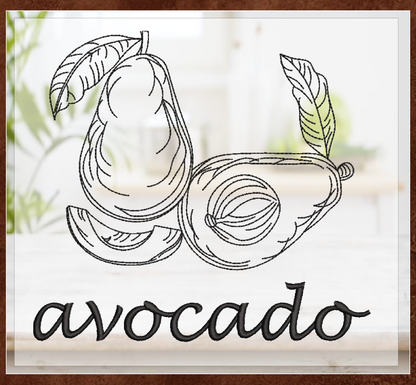 Avocado Machine Embroidery Design | Healthy Fruit Sketch | Avocado Silhouette Embroidery | Fruits and Vegetables Design | 8 Sizes (0939)