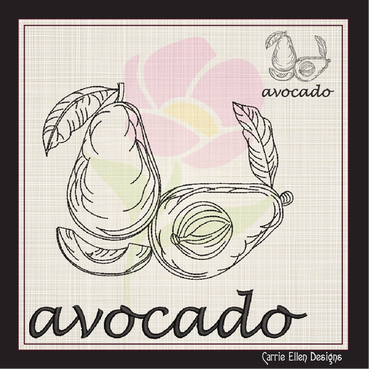 Avocado Machine Embroidery Design | Healthy Fruit Sketch | Avocado Silhouette Embroidery | Fruits and Vegetables Design | 8 Sizes (0939)