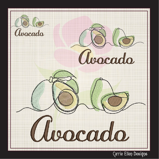 Avocado Machine Embroidery Design | Healthy Fruit Embroidery | Avocado Line Art | Fruits and Vegetables Design | 8 Sizes (0941)