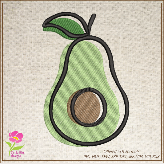 Avocado Machine Embroidery Design | Healthy Fruit Embroidery | Avocado Silhouette Pattern | Fruits and Vegetables Design | 8 Sizes (0940)