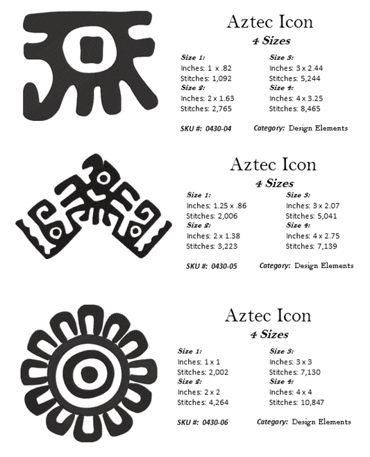 22 Aztec Style Icons Machine Embroidery Design Bundle. 22 Individual Icons, Aztec Sun, Eagle, Serpent Machine Embroidery Designs (0430)