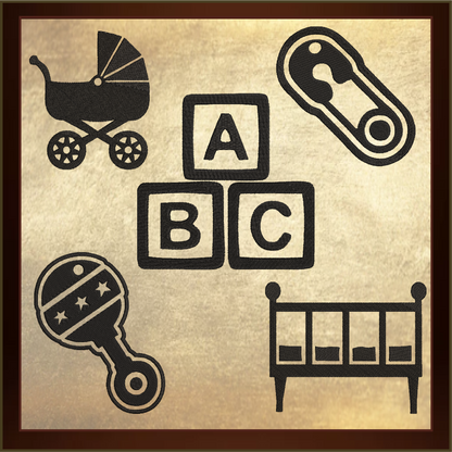 Baby Machine Embroidery Design Icon Bundle | 15 Baby & Newborn Icons, 4 Sizes Each (0429)