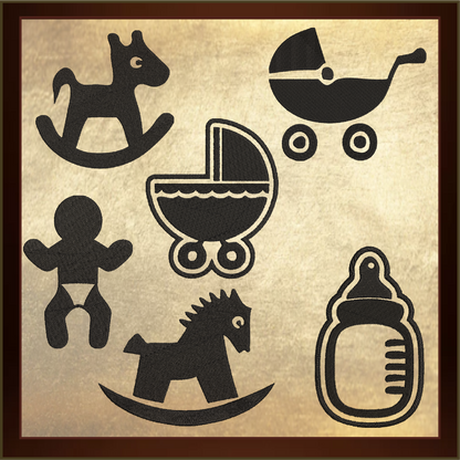 Baby Machine Embroidery Design Icon Bundle | 15 Baby & Newborn Icons, 4 Sizes Each (0429)