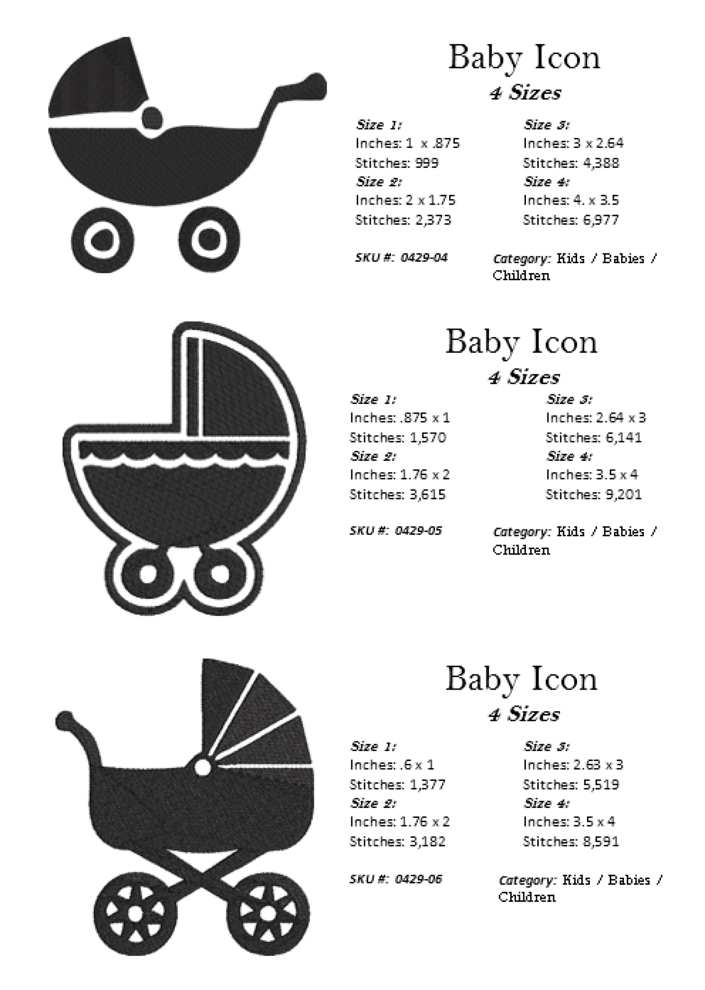 Baby Machine Embroidery Design Icon Bundle | 15 Baby & Newborn Icons, 4 Sizes Each (0429)
