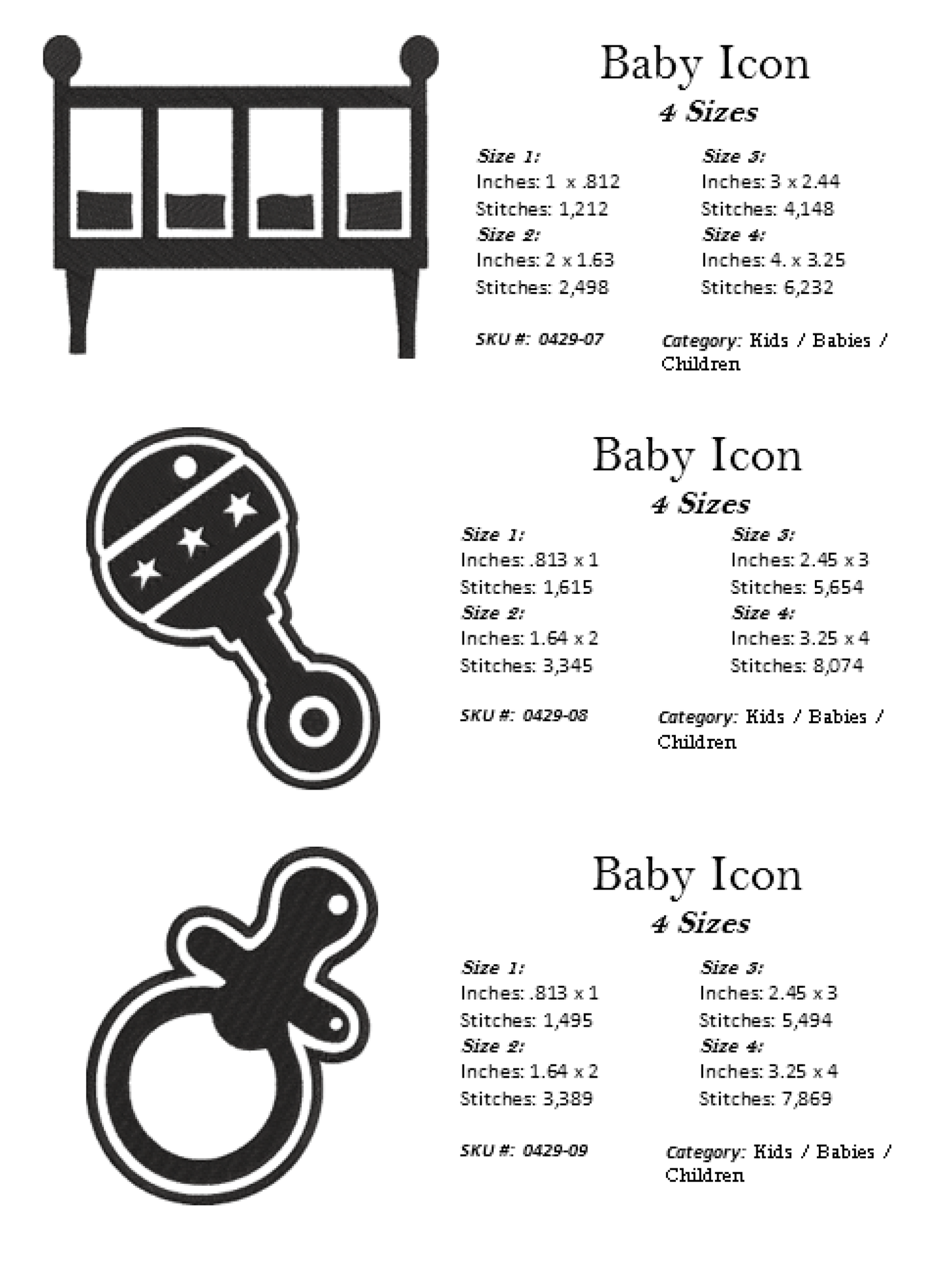 Baby Machine Embroidery Design Icon Bundle | 15 Baby & Newborn Icons, 4 Sizes Each (0429)