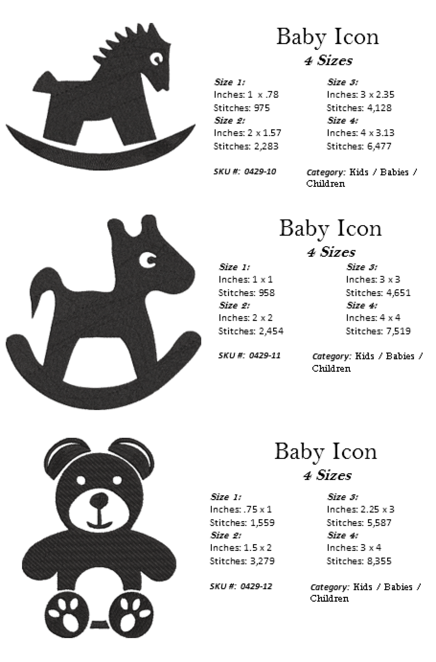 Baby Machine Embroidery Design Icon Bundle | 15 Baby & Newborn Icons, 4 Sizes Each (0429)