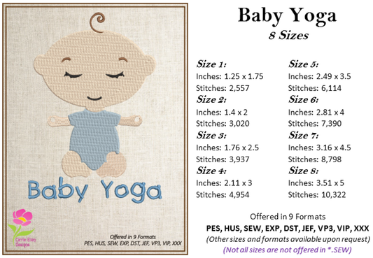 Baby Yoga Pose Machine Embroidery Design –  Cute Baby Boy Yoga Pose, 8 Sizes Each | Health & Fitness (3323)