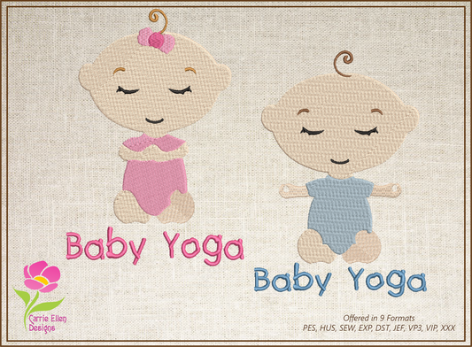 Yoga Machine Embroidery Design Bundle – 2 Cute Baby Yoga Pose Designs, Boy & Girl, 8 Sizes Each | Health & Fitness (0119)