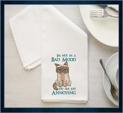 I’m Not in a Bad Mood Cat Embroidery Design – Grumpy Cat Saying – Humorous Machine Embroidery File, 6 Sizes (0668)
