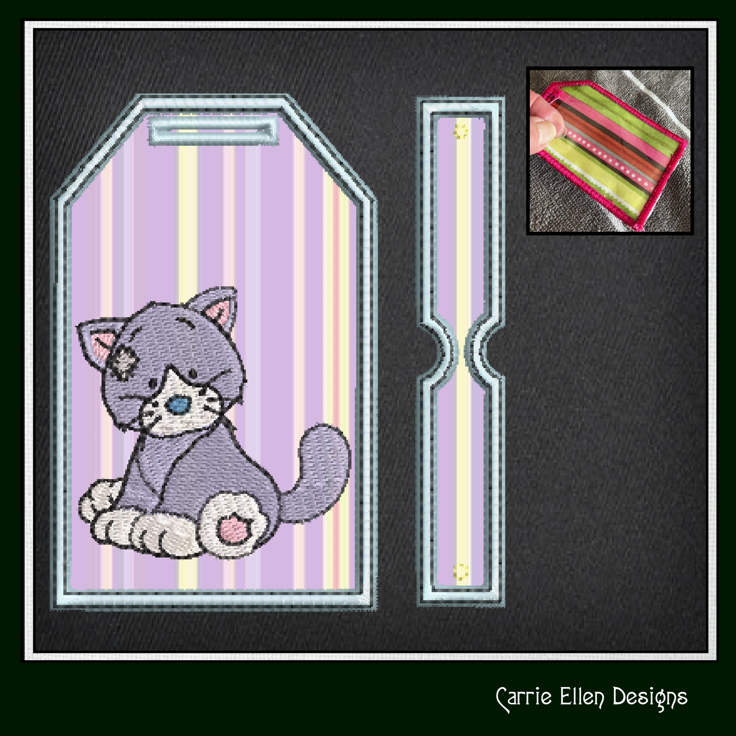 Blue Nose Cat ITH Bag and Luggage Tag Machine Embroidery Design | In The Hoop Embroidery Project (1339)