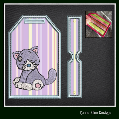 Blue Nose Cat ITH Bag and Luggage Tag Machine Embroidery Design | In The Hoop Embroidery Project (1339)