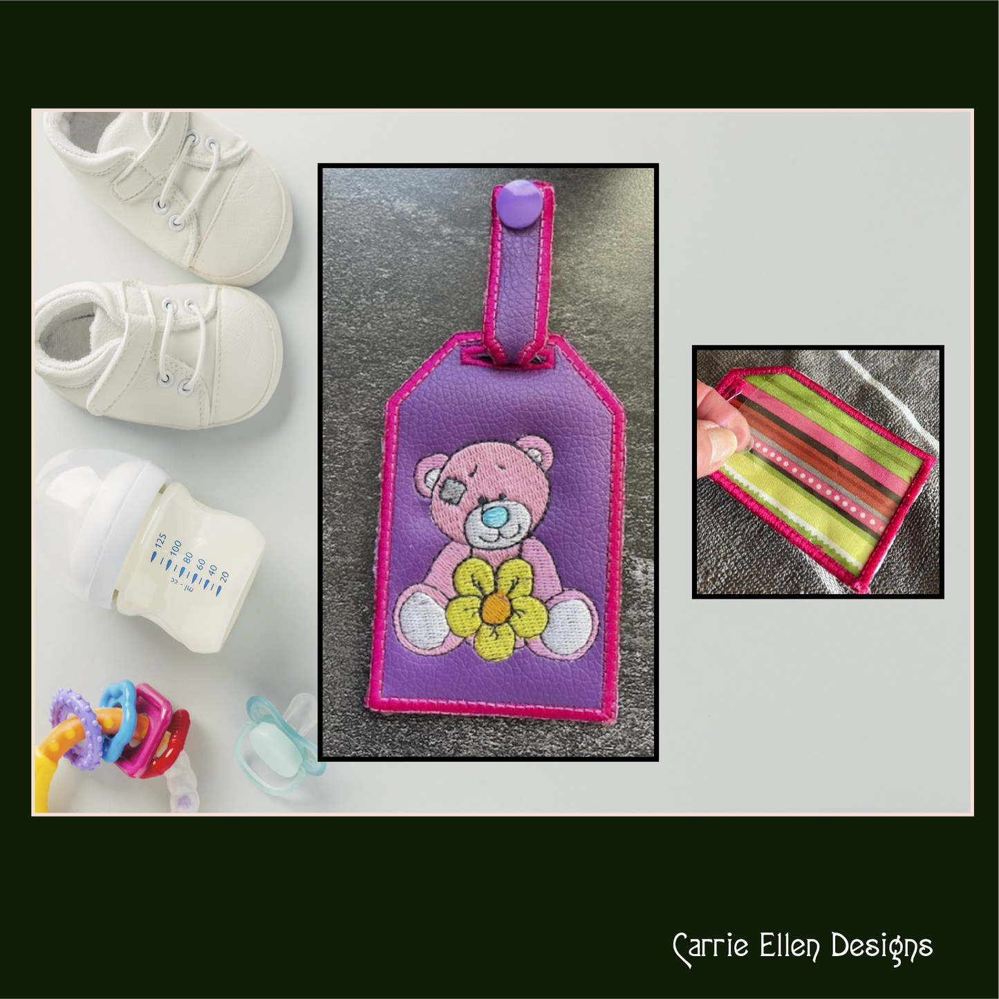 Blue Nose Teddy Bear ITH Bag and Luggage Tag Machine Embroidery Design | In The Hoop Embroidery Project (1340)
