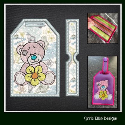 Blue Nose Teddy Bear ITH Bag and Luggage Tag Machine Embroidery Design | In The Hoop Embroidery Project (1340)