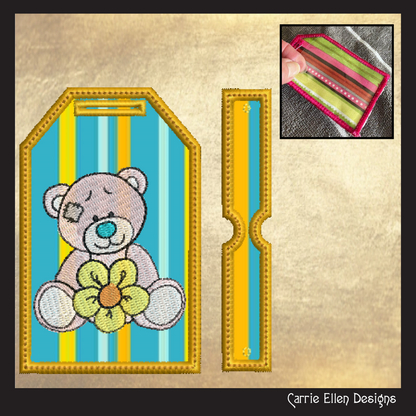 Blue Nose Teddy Bear ITH Bag and Luggage Tag Machine Embroidery Design | In The Hoop Embroidery Project (1340)