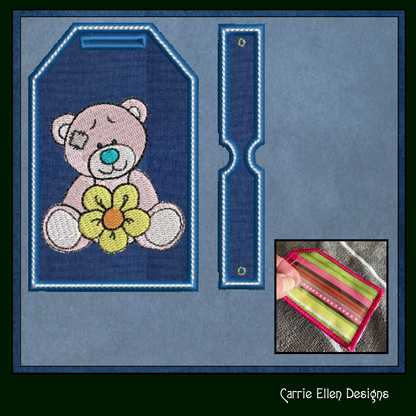 Blue Nose Teddy Bear ITH Bag and Luggage Tag Machine Embroidery Design | In The Hoop Embroidery Project (1340)
