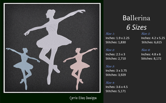 Ballerina Embroidery Design Bundle – Dance Machine Embroidery, 5 Designs – 6 Sizes Each (1231)