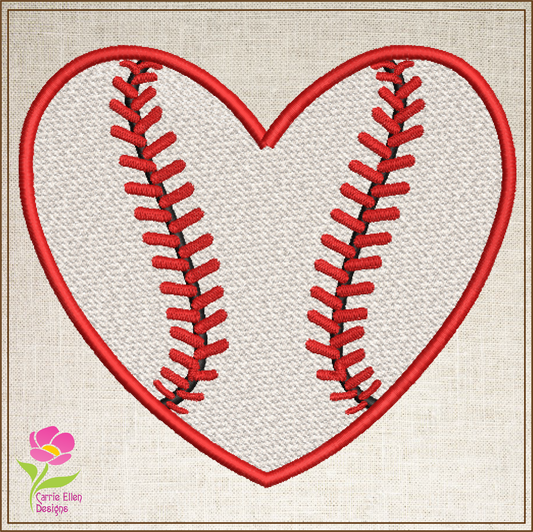 Baseball Heart Machine Embroidery Design, Softball Embroidery Design, Sport Enthusiast Design, 8 Sizes (0380)