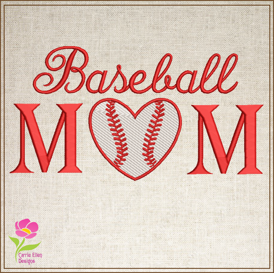 Baseball Mom Machine Embroidery Design – Sports Mom Baseball Embroidery – 8 Sizes (0283)