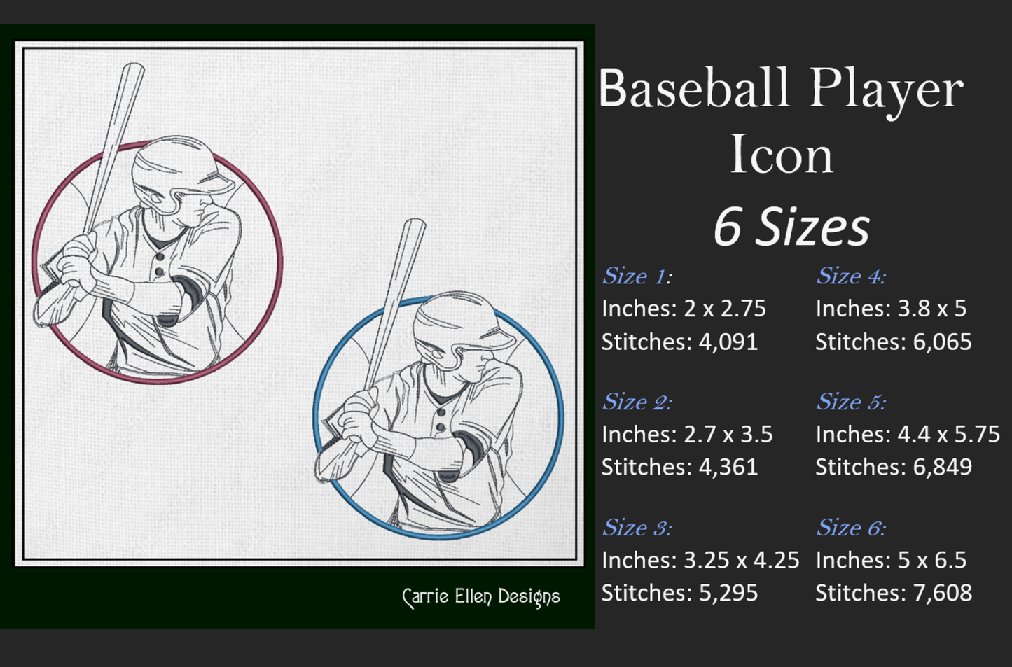 Baseball Player Line Art Machine Embroidery Design – Batter Up Sports Lover Outline – 6 Sizes (1550)