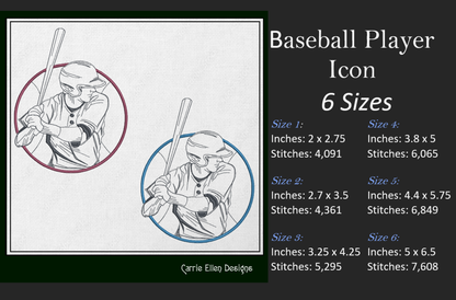 Baseball Player Line Art Machine Embroidery Design – Batter Up Sports Lover Outline – 6 Sizes (1550)
