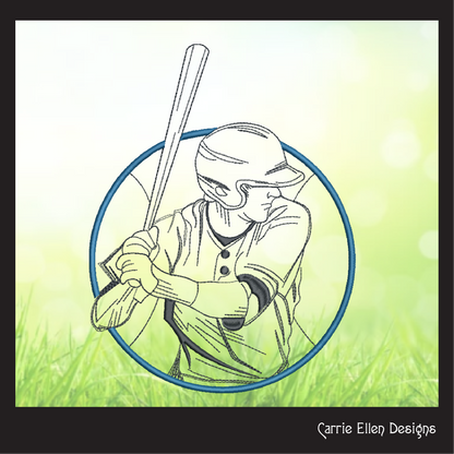 Baseball Player Line Art Machine Embroidery Design – Batter Up Sports Lover Outline – 6 Sizes (1550)