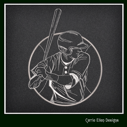 Baseball Player Line Art Machine Embroidery Design – Batter Up Sports Lover Outline – 6 Sizes (1550)