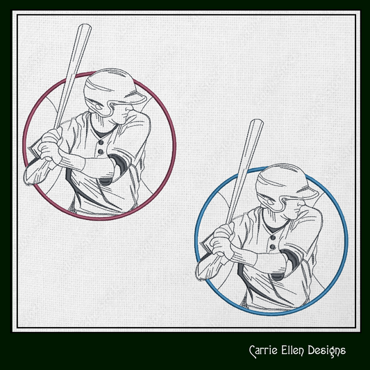 Baseball Player Line Art Machine Embroidery Design – Batter Up Sports Lover Outline – 6 Sizes (1550)