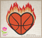 Basketball Machine Embroidery Design, Flaming Heart Basketball Embroidery, Sport Embroidery, Team Sport Design, 8 Sizes (0100)