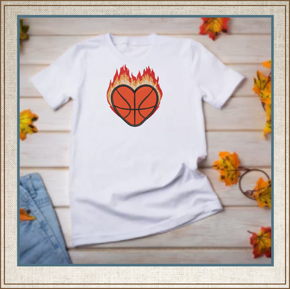 Basketball Machine Embroidery Design, Flaming Heart Basketball Embroidery, Sport Embroidery, Team Sport Design, 8 Sizes (0100)