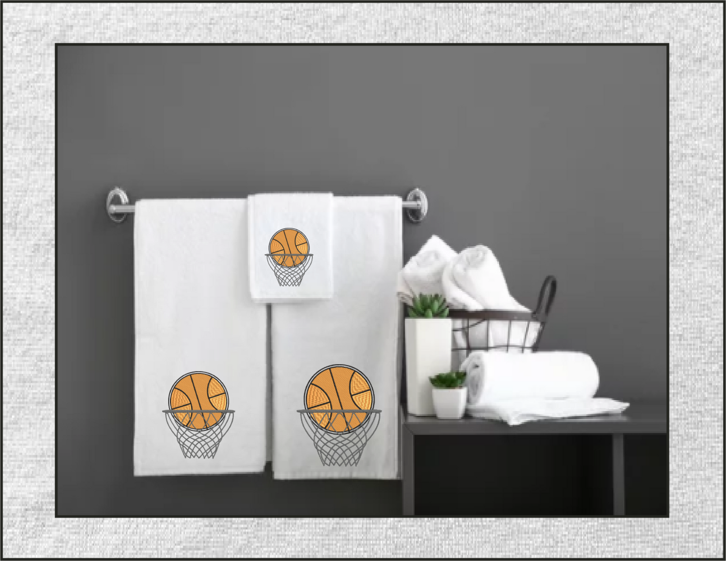 Basketball Machine Embroidery Design – Ball and Hoop, Nothing but Net Sports Embroidery Pattern, 8 Sizes (0476)