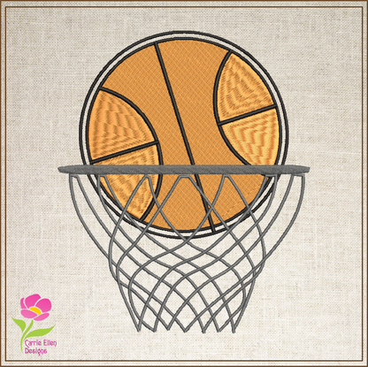 Basketball Machine Embroidery Design – Ball and Hoop, Nothing but Net Sports Embroidery Pattern, 8 Sizes (0476)