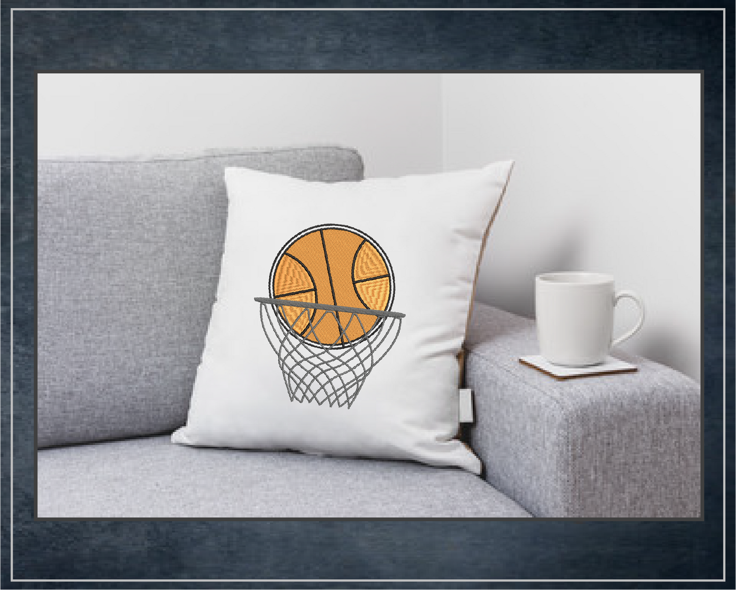 Basketball Machine Embroidery Design – Ball and Hoop, Nothing but Net Sports Embroidery Pattern, 8 Sizes (0476)