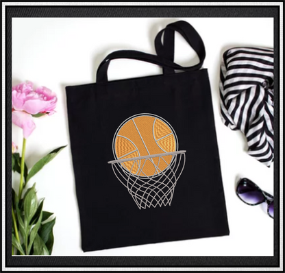 Basketball Machine Embroidery Design – Ball and Hoop, Nothing but Net Sports Embroidery Pattern, 8 Sizes (0476)