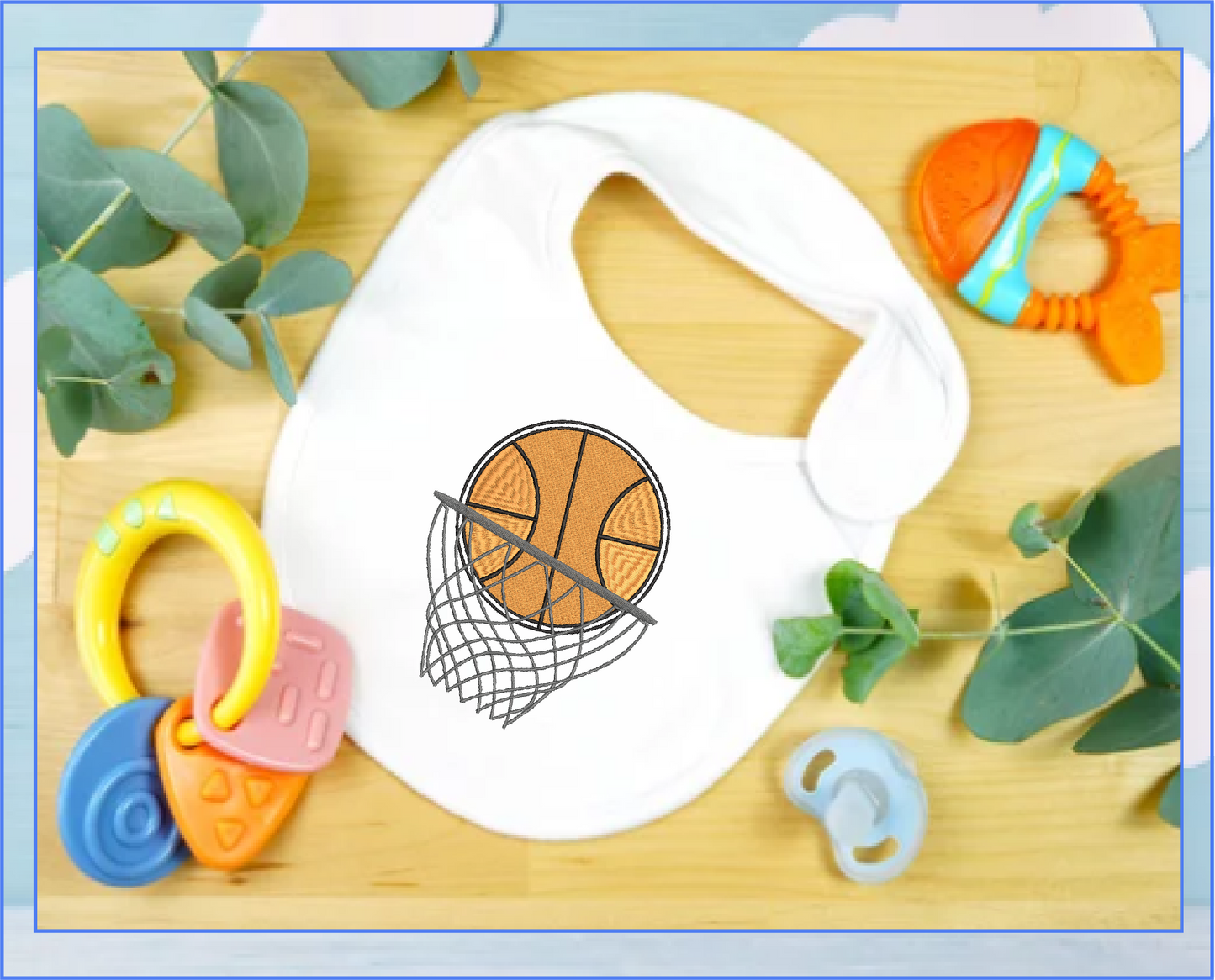 Basketball Machine Embroidery Design – Ball and Hoop, Nothing but Net Sports Embroidery Pattern, 8 Sizes (0476)