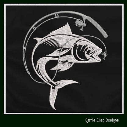 Fishing Embroidery Design – Fishing Pole and Wide Mouth Bass Machine Embroidery – Fishing Sketch Design – 8 Sizes (1121)