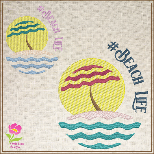 Beach Life Machine Embroidery Design, Beach Scene Embroidery Design, Summer Embroidery Design, Beach Umbrella, Island Design, 4 Sizes (0469)
