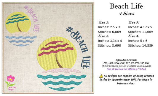 Beach Life Machine Embroidery Design, Beach Scene Embroidery Design, Summer Embroidery Design, Beach Umbrella, Island Design, 4 Sizes (0469)