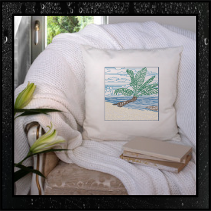 Beach Machine Embroidery Design – Palm Tree & Beach Scene, Tropical Paradise Pattern, 4 Sizes (0431)