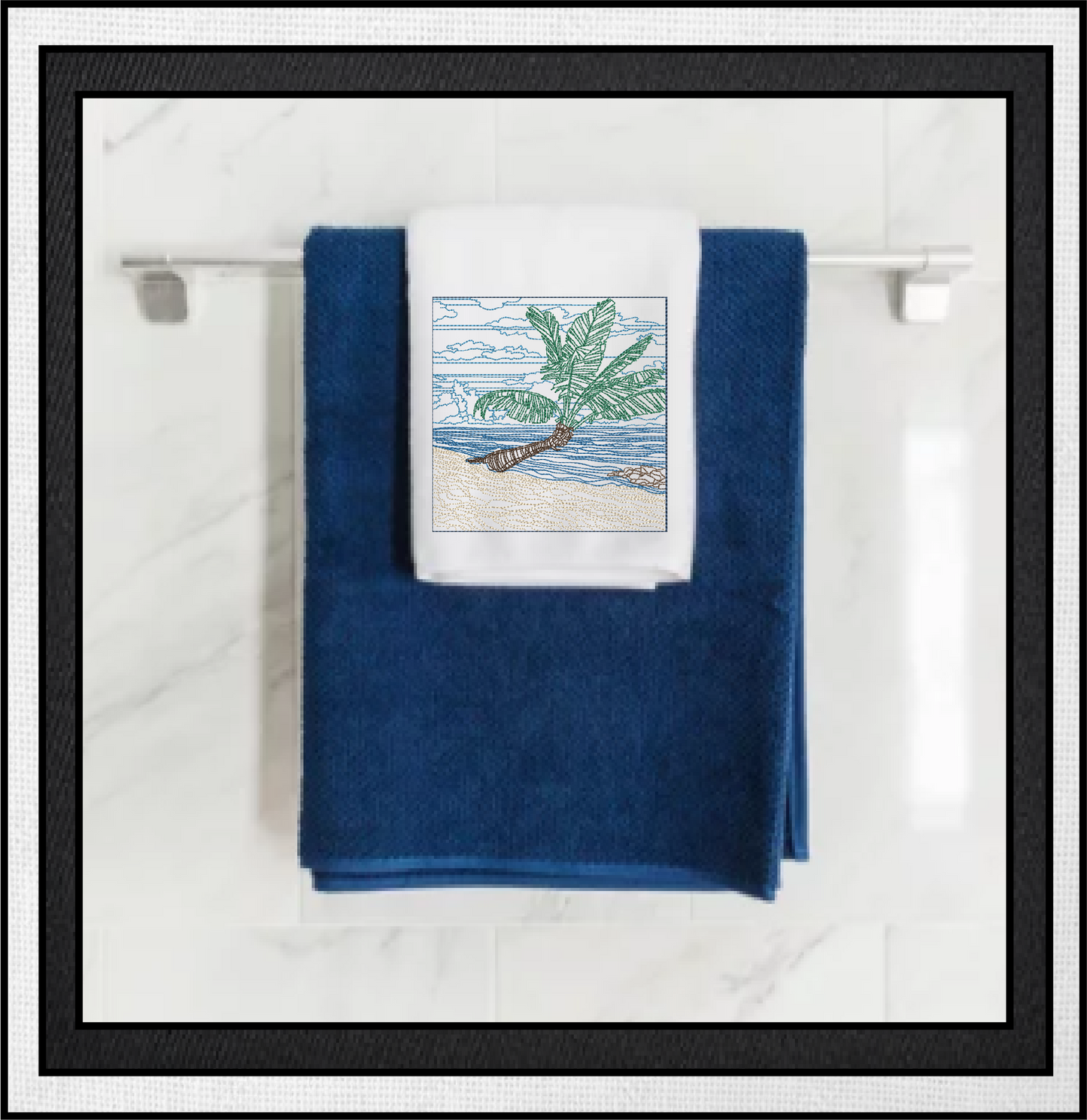 Beach Machine Embroidery Design – Palm Tree & Beach Scene, Tropical Paradise Pattern, 4 Sizes (0431)