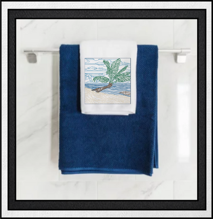 Beach Machine Embroidery Design – Palm Tree & Beach Scene, Tropical Paradise Pattern, 4 Sizes (0431)