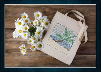 Beach Machine Embroidery Design – Palm Tree & Beach Scene, Tropical Paradise Pattern, 4 Sizes (0431)
