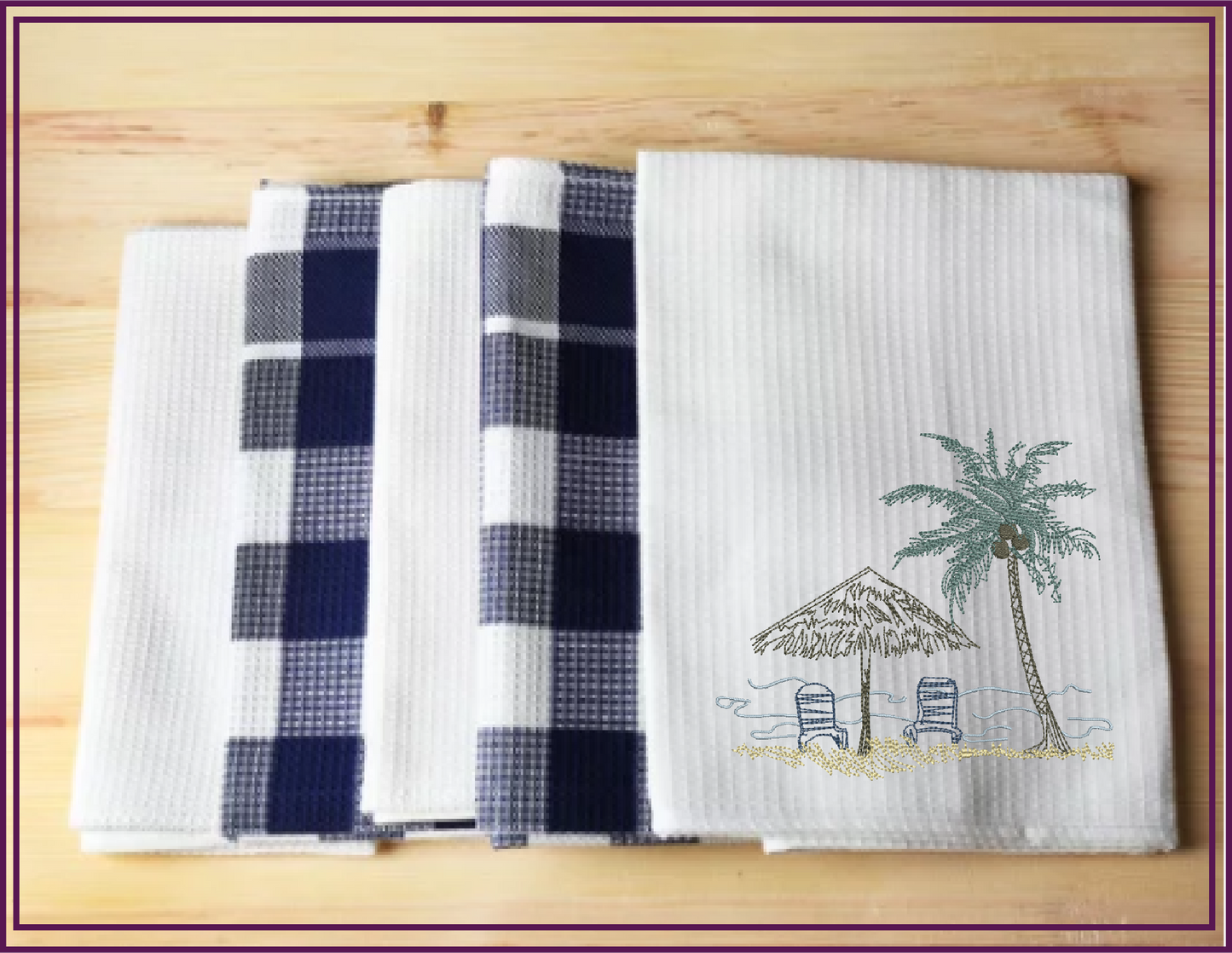 Beach Scene Machine Embroidery Design – Summer Chair & Tropical Palm Tree Pattern, 8 Sizes (0537)