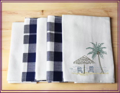 Beach Scene Machine Embroidery Design – Summer Chair & Tropical Palm Tree Pattern, 8 Sizes (0537)