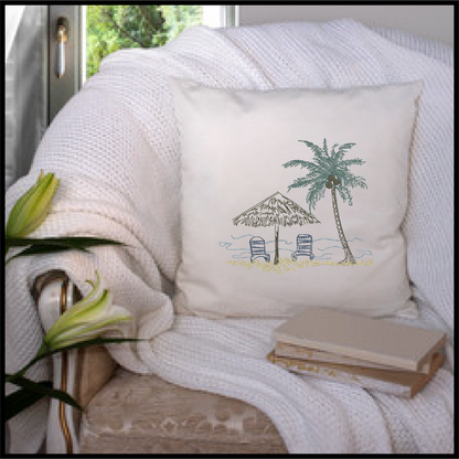 Beach Scene Machine Embroidery Design – Summer Chair & Tropical Palm Tree Pattern, 8 Sizes (0537)