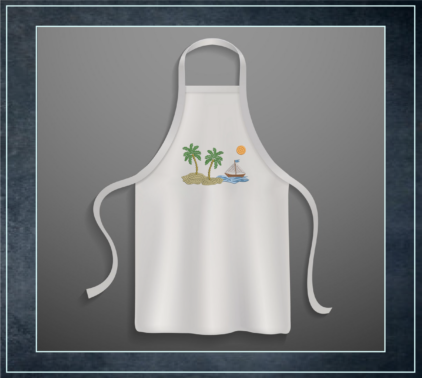 Beach Scene Machine Embroidery Design – Tropical Island and Sailboat Pattern, 8 Sizes (0536)