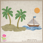 Beach Scene Machine Embroidery Design – Tropical Island and Sailboat Pattern, 8 Sizes (0536)