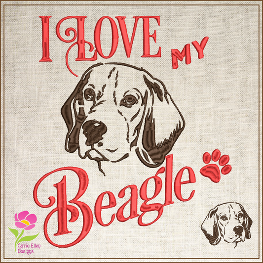 I Love My Beagle Machine Embroidery Design – Cute Dog Breed Embroidery for Pet Lovers, 10 Sizes (0491)