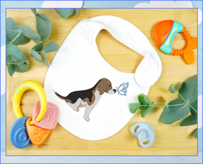 Beagle Profile Machine Embroidery Design | Pet Dog with Butterfly | Animal Embroidery Design | 6 Sizes (0742)