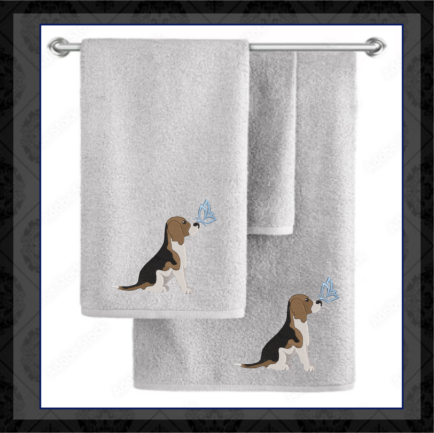 Beagle Profile Machine Embroidery Design | Pet Dog with Butterfly | Animal Embroidery Design | 6 Sizes (0742)