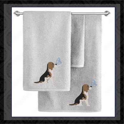 Beagle Profile Machine Embroidery Design | Pet Dog with Butterfly | Animal Embroidery Design | 6 Sizes (0742)